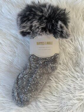 NWT Barnes & Noble Reading Socks Faux Sherpa Lining Knit Fuzzy Metallic 9-11